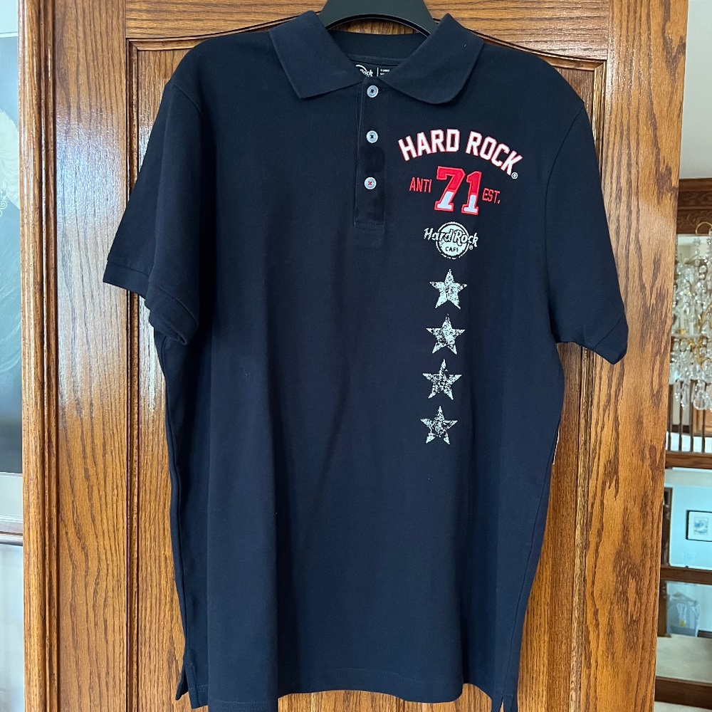Hard Rock Cafe Yokohama Black tri button Polo Shirt NWT